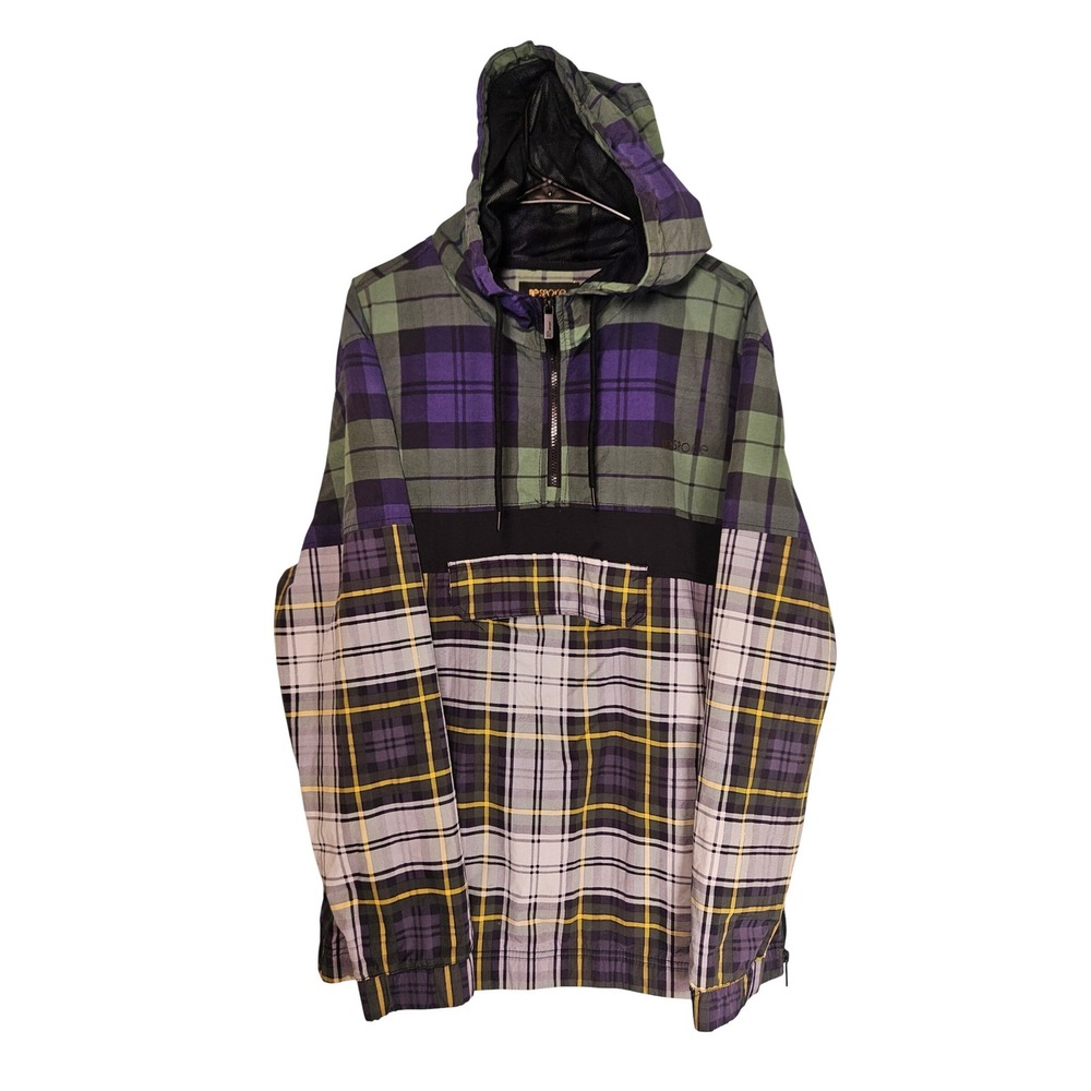 BESPOKE‎ Plaid Half Zip Hooded Anorak Jacket Mens XL Patchwork Streetwear Casual